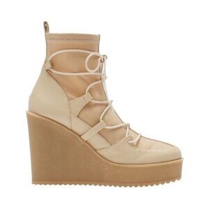 STEVE MADDEN Atomic Wedge Lace-Up Booties in Tan Size 8.5